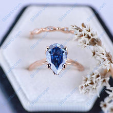 Load image into Gallery viewer, 3 Carat Pear Shaped Dark Gray Blue Moissanite  Engagement Eternity Rose Gold Ring Set
