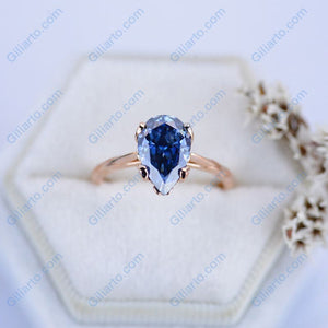 3 Carat Pear Shaped Dark Gray Blue Moissanite Engagement Ring