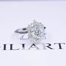 Load image into Gallery viewer, Snowflake Moissanite Ring/2.0ct Round Cut Moissanite Halo Ring/Solid 14K White Gold Ring
