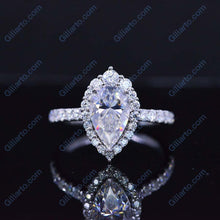 Load image into Gallery viewer, 14K Solid White Gold 3 Carat Halo Pear Cut Moissanite Ring
