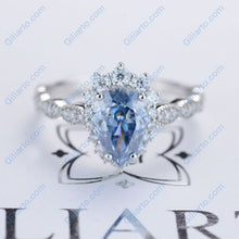 Load image into Gallery viewer, 14K White Gold 3 Carat Pear Blue Moissanite Halo Engagement Ring

