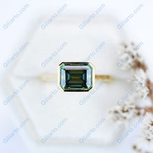Load image into Gallery viewer, 3 Carat Green Moissanite Engagement Ring, Bezel Set Emerald Cut Moissanite Engagement Ring, Moissanite Classic Engagement 14K Yellow Gold Ring3 Carat Green Moissanite Engagement Ring, Bezel Set Emerald Cut Moissanite Engagement Ring, Moissanite Classic Engagement 14K Yellow Gold Ring
