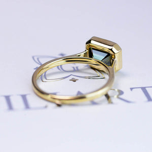 3 Carat Green Moss Agate Engagement Ring, Bezel Set Emerald Cut Moss Agate Engagement Ring, Moissanite Classic Engagement 14K Yellow Gold Ring