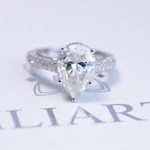 Load image into Gallery viewer, 4 Carat Pear Cut Giliarto Moissanite Hidden Halo Engagement Ring
