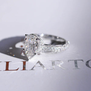 4 Carat Pear Cut Giliarto Moissanite Hidden Halo Engagement Ring