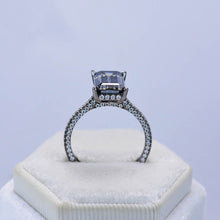Load image into Gallery viewer, 4ct Emerald Cut Dark Gray-Blue Moissanite Black Gold Engagement Ring
