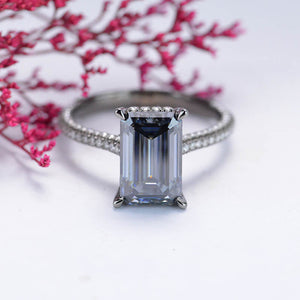 4ct Emerald Cut Dark Gray-Blue Moissanite Black Gold Engagement Ring