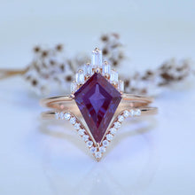 Load image into Gallery viewer, 4 Carat Amethyst Kite Shape Step Cut, Amethyst Halo Gold Engagement Ring, Eternity Ring Set
