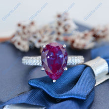 Load image into Gallery viewer, 4 Carat Pear Cut Alexandrite Hidden Halo Gold Engagement Ring
