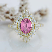 Load image into Gallery viewer, 1.5 Carat Oval Pink Sapphire Cut Halo 14K Yellow Gold Engagement Ring
