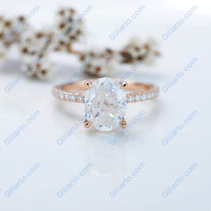 3 Carat Moissanite Diamond Oval Cut Hidden Halo Rose Gold Engagement  Ring