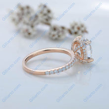 Load image into Gallery viewer, 3 Carat Moissanite Diamond Oval Cut Hidden Halo Rose Gold Engagement  Ring
