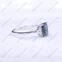 Load image into Gallery viewer, 3Ct Emerald Shape Step Cut Moss Agate Gold Engagement Ring
