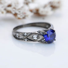 Load image into Gallery viewer, 14K Black Gold Sapphire Celtic Engagement Ring
