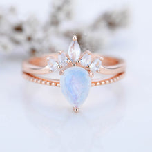 Load image into Gallery viewer, Genuine Pear Cut Moonstone Ring- Two Ring Set

