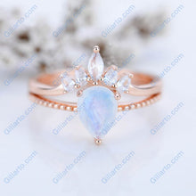 Load image into Gallery viewer, Pear Cut Moonstone Engagement Rose Gold Ring Set
