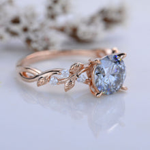 Load image into Gallery viewer, 2 Carat Gray Round Brilliant Cut Moissanite Floral Rose Gold Engagement Ring
