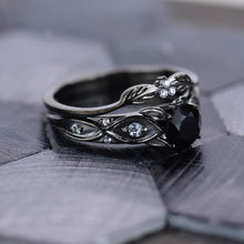Load image into Gallery viewer, 14K Black Gold Black Moissanite Celtic Engagement Ring
