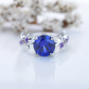 2 Carat Sapphire Amethyst Twig Floral White Gold Engagement  Ring