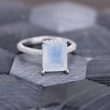 Load image into Gallery viewer, 4 Carat Giliarto Emerald Cut Genuine Moonstone Hidden Halo Engagement Ring
