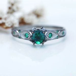14K Black Gold Emerald Celtic Engagement Ring