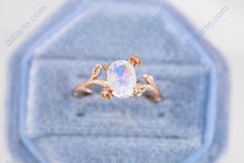 Load image into Gallery viewer, Dainty Natural Moonstone Leaf Ring, 2ct Oval Cut Twig Moonstone Ring, Rose Gold Ring Unique Curved Floral Ring
