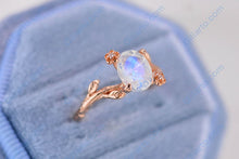 Load image into Gallery viewer, Dainty Natural Moonstone Leaf Ring, 2ct Oval Cut Twig Moonstone Ring, Rose Gold Ring Unique Curved Floral Ring
