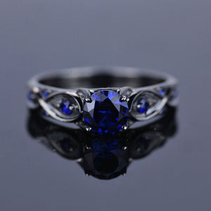 14K Black Gold Platinum Sapphire Celtic Engagement Ring