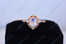 Load image into Gallery viewer, Dainty Natural Moonstone Ring.  1.5ct Oval Cut Moonstone Vintage Halo Ring,
