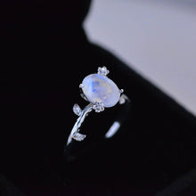 Load image into Gallery viewer, White Gold Dainty Natural Moonstone Leaf Ring, 2ct Oval Moonstone Twig Ring
