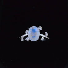 Load image into Gallery viewer, White Gold Dainty Natural Moonstone Leaf Ring, 2ct Oval Moonstone Twig Ring
