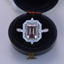 Load image into Gallery viewer, 2Ct Emerald Step Cut Halo Morganite ring. Morganite ring. Vintage Natural Morganite Ring
