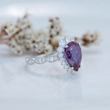 Load image into Gallery viewer, 14K White Gold 3 Carat Pear Alexandrite  Halo Engagement Ring
