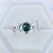 Load image into Gallery viewer, Genuine Moss Agate Twig Floral White Gold Engagement  Ring

