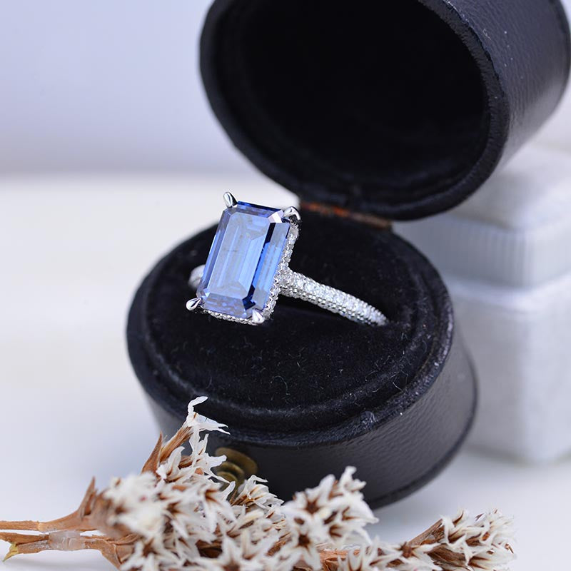 4ct Emerald Cut Dark Gray-Blue Moissanite Engagement Ring