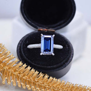4ct Emerald Cut Dark Gray-Blue Moissanite Engagement Ring