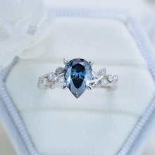 Load image into Gallery viewer, 3 Carat Dark Gray-Blue Pear Cut Moissanite Floral Gold Engagement Ring
