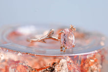 Load image into Gallery viewer, Dainty Peach Morganite Leaf Ring,  Oval Cut Twig Morganite Ring, Rose Gold Ring Unique Curved Floral Ring
