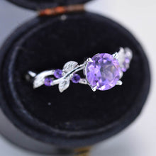 Load image into Gallery viewer, Genuine  Amethyst  Floral White Gold Engagement  Ring
