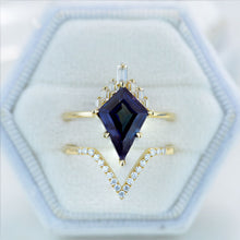 Load image into Gallery viewer, 14K Gold 4 Carat Kite Alexandrite Halo Engagement Ring, Eternity Ring Set
