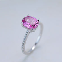Load image into Gallery viewer, 3 Carat Carat Oval Pink Sapphire Ring, Hidden Halo Gold Engagement Ring
