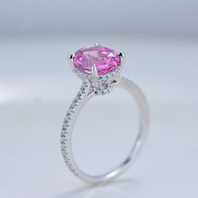Load image into Gallery viewer, 3 Carat Carat Oval Pink Sapphire Ring, Hidden Halo Gold Engagement Ring
