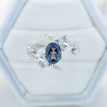 Load image into Gallery viewer, 14K White Gold Oval Alexandrite Floral Engagement Ring
