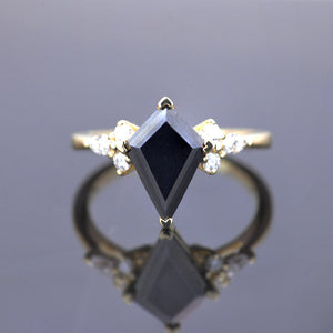 2.5 Carat Kite Black Moissanite Engagement Ring. 2.5CT Fancy Shape Moissanite Ring
