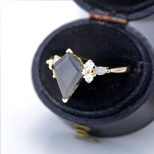 2.5 Carat Kite Black Moissanite Engagement Ring. 2.5CT Fancy Shape Moissanite Ring