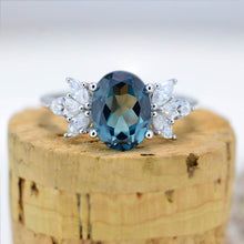 Load image into Gallery viewer, 2 Carat Oval Teal Sapphire Halo Vintage Cluster 14K White Gold Engagement Ring
