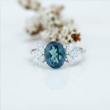 Load image into Gallery viewer, 2 Carat Oval Teal Sapphire Halo Vintage Cluster 14K White Gold Engagement Ring

