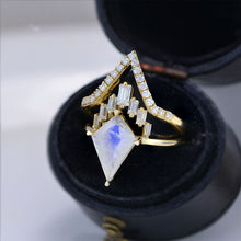 Load image into Gallery viewer, 3 Carat Kite Moonstone Halo 14K Gold  Engagement Ring, Eternity Ring Set
