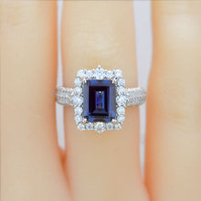 Load image into Gallery viewer, 3Ct Alexandrite Engagement Ring Halo Emerald Step Cut Alexandrite  Engagement Ring
