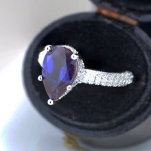Load image into Gallery viewer, 3 Carat Pear Cut Alexandrite Hidden Halo Gold Engagement Ring
